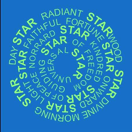 yellow circle of words on blue background